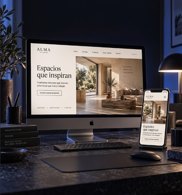 Mockup de un sitio web mostrado en computadora y celular