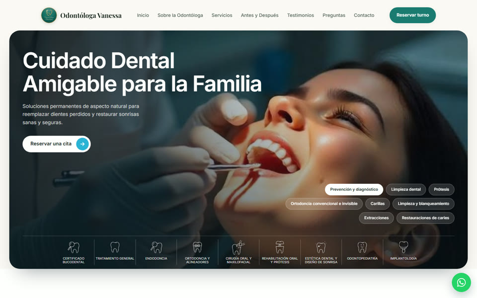 Página de inicio de la Odontóloga Vanessa Villegas Tabares
